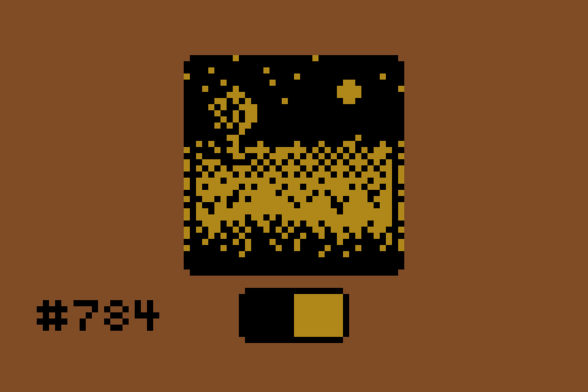 Pixel art of a prairie at night under a full moon. The grass is lit up, and a distant tree is half-lit