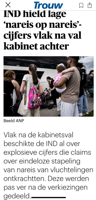 Vlak na de kabinetsval beschikte de IND al over explosieve cijfers die claims over eindeloze stapeling van nareis van vluchtelingen ontkrachtten. Deze werden pas ver na de verkiezingen gedeeld 