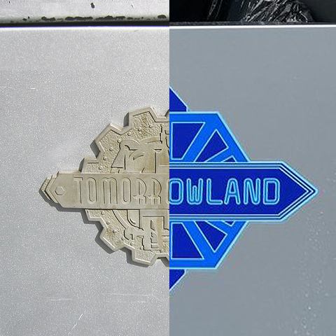 Split image showing two different versions of a sign for 