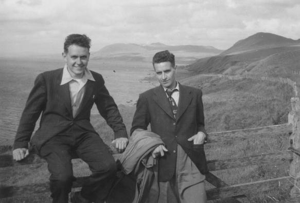 Dad (left) and his friend Bob midway through a cycling trip, Backdrop is Landalfoot, Scotland (I believe).