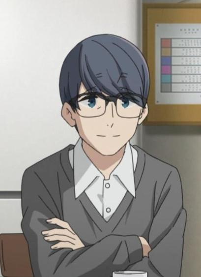 Wataru Shima, el padre de Rin. Es un hombre joven de cabello azul, con gafas. Tiene los brazos cruzados.