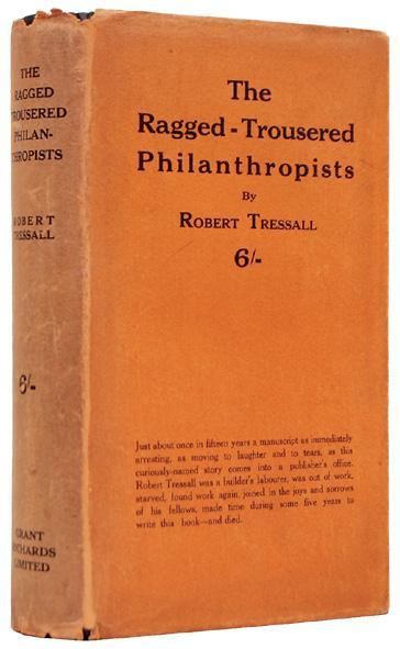 Portrait photograph showing a vintage edition of the book 'The Ragged-Trousered Philanthropists' by Robert Tressall.