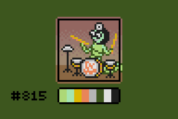 Pixel art of Dr. Worm, a worm who plays the drums and is a doctor, from the They Might Be Giants song 