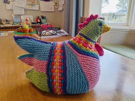 Colorful and patterned knit chicken