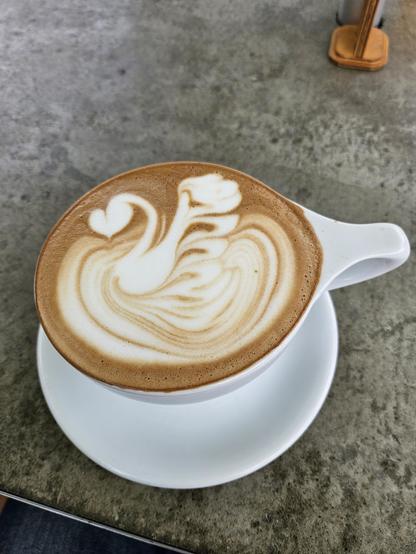 Mug of latte with swan created out of milk