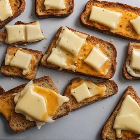 Horrible AI generated image of cheese on toast, The cheese is partially melted and doesn't cove the toast, It excudes a weird yellow slime which is soaking into the bread, only the crusts of which are toasted.