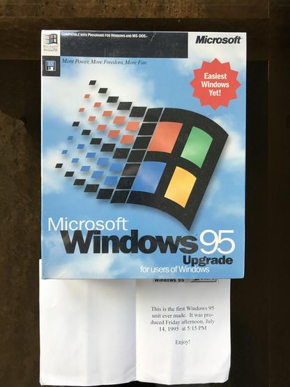 Photo of the very first copy of Windows 95 created by Microsoft