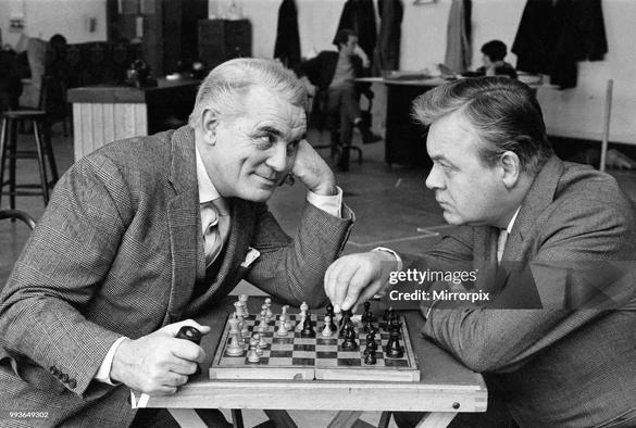 In a publicity photo for The Power Game, Clifford Evans and Patrick Wymark play chess.