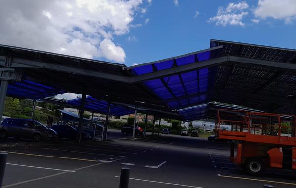 Solar panels on the carpark in Mirambeau