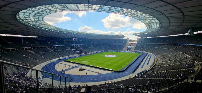Colour photo of the venue of the Euro 2024 final tonight in Berlin, Germany, the Olympic Stadium where England and Spain contest. This superb stadium has seen some historic landmarks, hopefully tonight, England enjoy their moment. 58 years and waiting. C'mon !