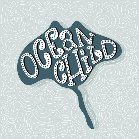 The Rays - Silhouettes manta ray silhouette with handwritten decorated quote ocean child design on light blue background with doodle lines vector