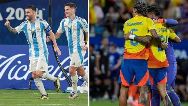 Jugadors argentins i colombians celebrant un gol durant la Copa Amèrica 
