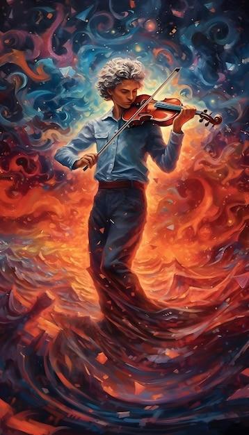 fiddle player painting violin player with fire background 81048 6894