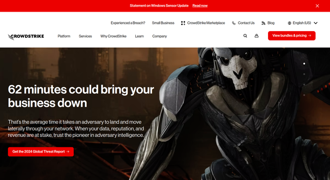 Crowdstrike frontpage which says 