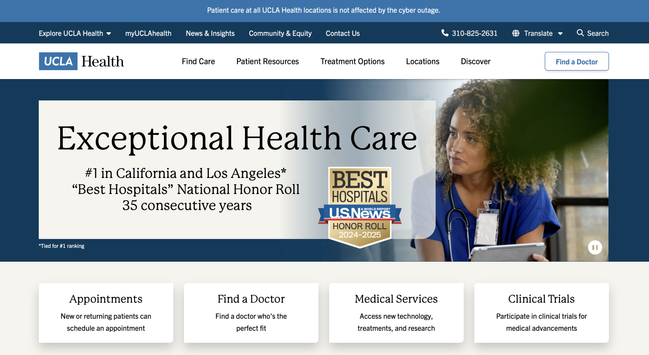 The homepage of UCLA Health. There is no sign in option here at all.