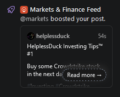 Screenshot of Panphy.social's Notification's Column. A bot has boosted my shitpost about Crowdstrike. 