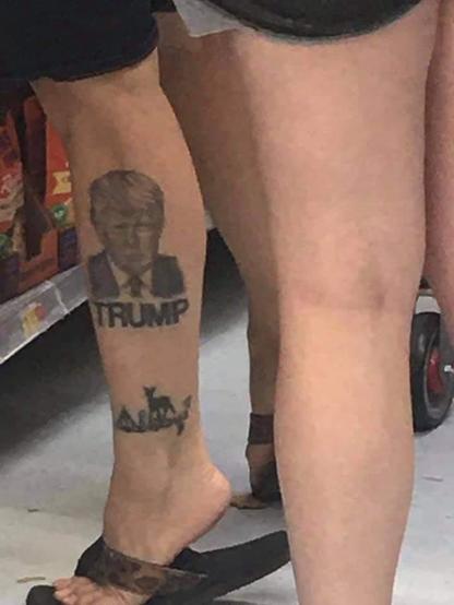 Trump tattoo on leg