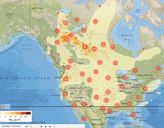 Lots of wildfires in US and Canada again.