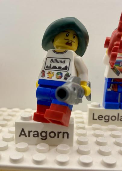Colorful lego minifigure with Aragorn name tag