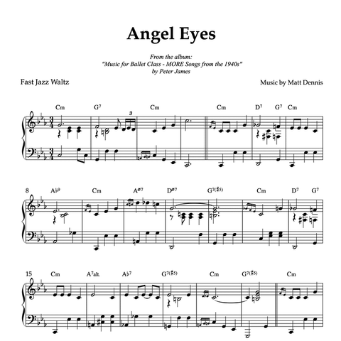 Nat King Cole angel eyes jazz waltz piano sheet music for ballet class