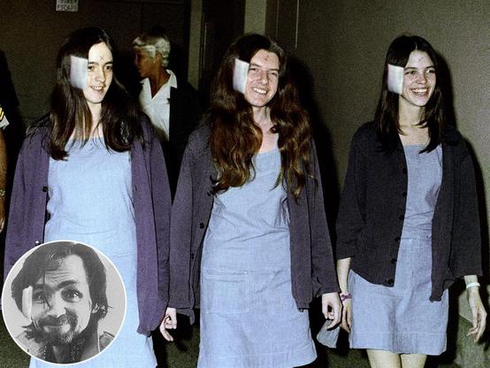 Manson followers in 1970 sporting support bandages on their ears.