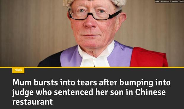 A judge in traditional judicial robes and wig, accompanied by a headline that reads: 