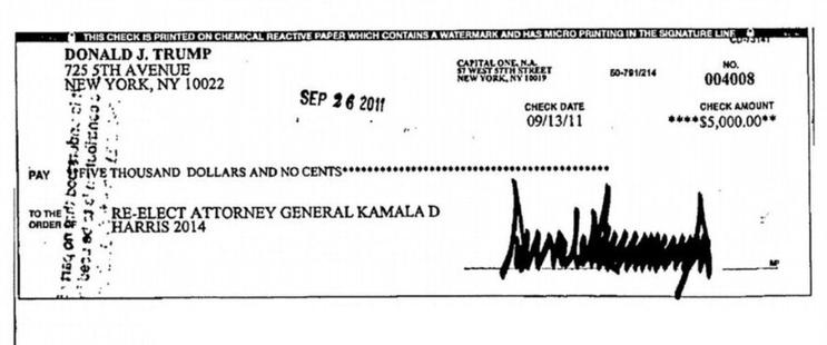 a check for $5,000 from trump to Harris