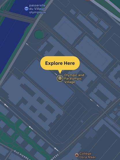 Grindr’s “Explore Here” button centered on the Olympic and Paralympic Village 