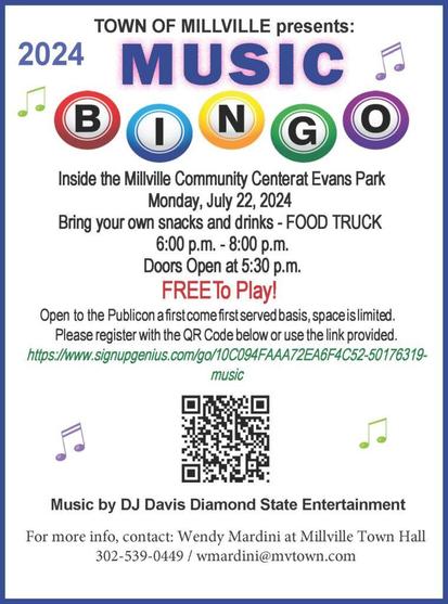 July 22 2024 2024 Music Bingo Flyer w QR Code 7 22 24 FT 760x1024