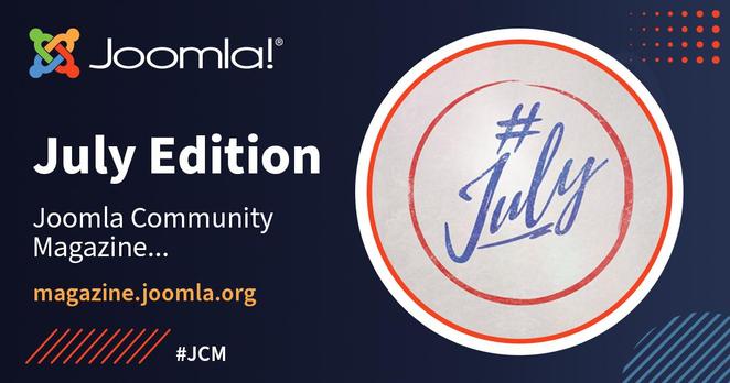 Joomla logo, July Edition, copy as in text. July in script font image.