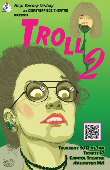 My digitally illustrated Troll 2 poster featuring the Druid witch/goblin queen in a green palette 