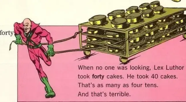 Lex Luthor running away with a cart of many cakes.
