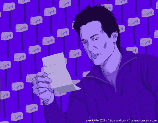 My digital illustration of Keanu reading a letter in The Lake House