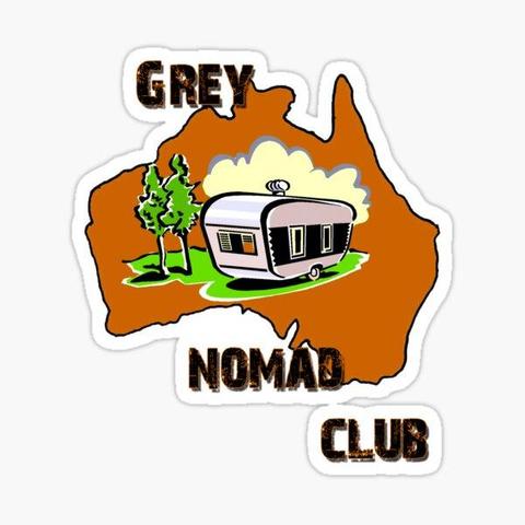sticker of Australia with a caravan (RV) and the words 