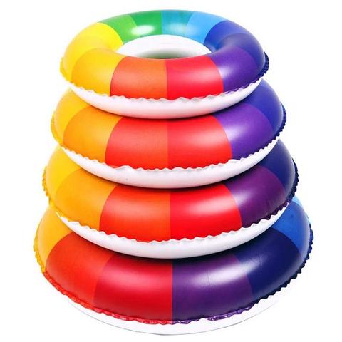 Lot de quatre bouées rondes de natation multicolores, de tailles différentes