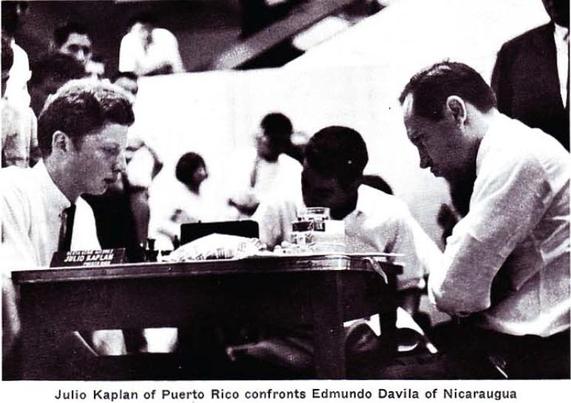 Julio Kaplan and Edmundo Davila sit down to chess at a 1968 tournament.