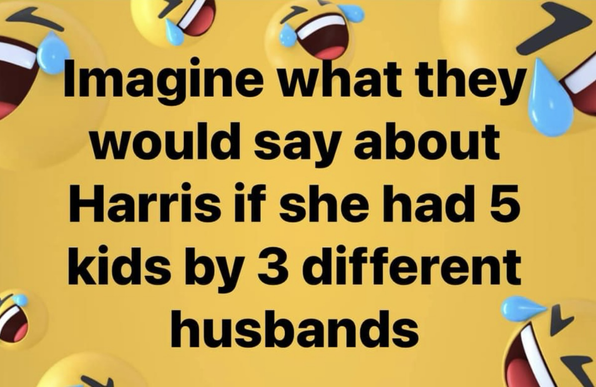 Imagine what they would say about Harris if she had 5 kids by 3 different husbands 