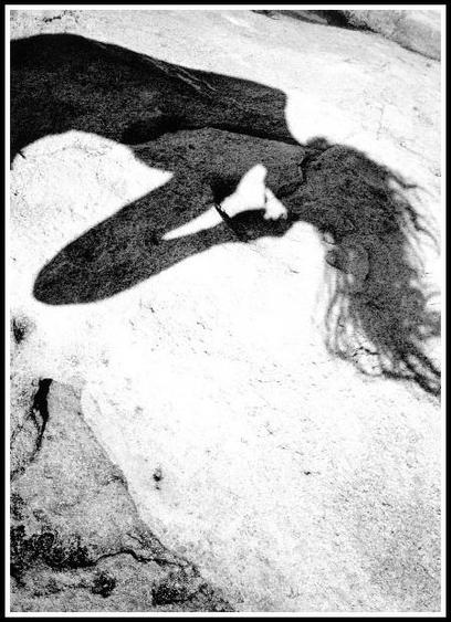 black and white art photo; someone's shadow on the ground.