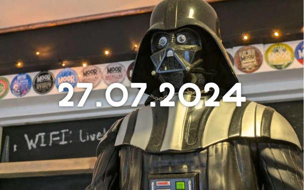 The Moor Brewing taproom with a large model of Darth Vader from Star Wars with plastic goggle eyes stuck to his helmet.