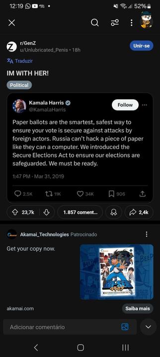 Posts no Reddit dizendo que voto eletrônico não é seguro, e que bom é voto de papel.