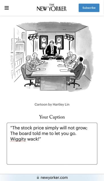 NEW YORKER CAPTION CONTEST

IMAGE: A conference room with what I’m assuming are C-Suite execs around the table. At the head of the table is someone in a suit spinning records as an MC.”

MY CAPTION: 