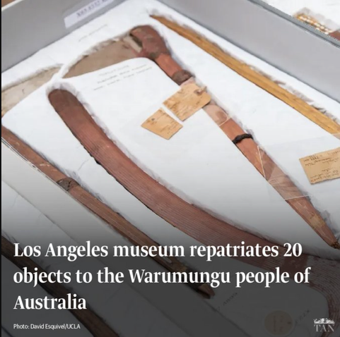 A Los Angeles museum has repatriated 20 objects to the Warumungu people of Australia