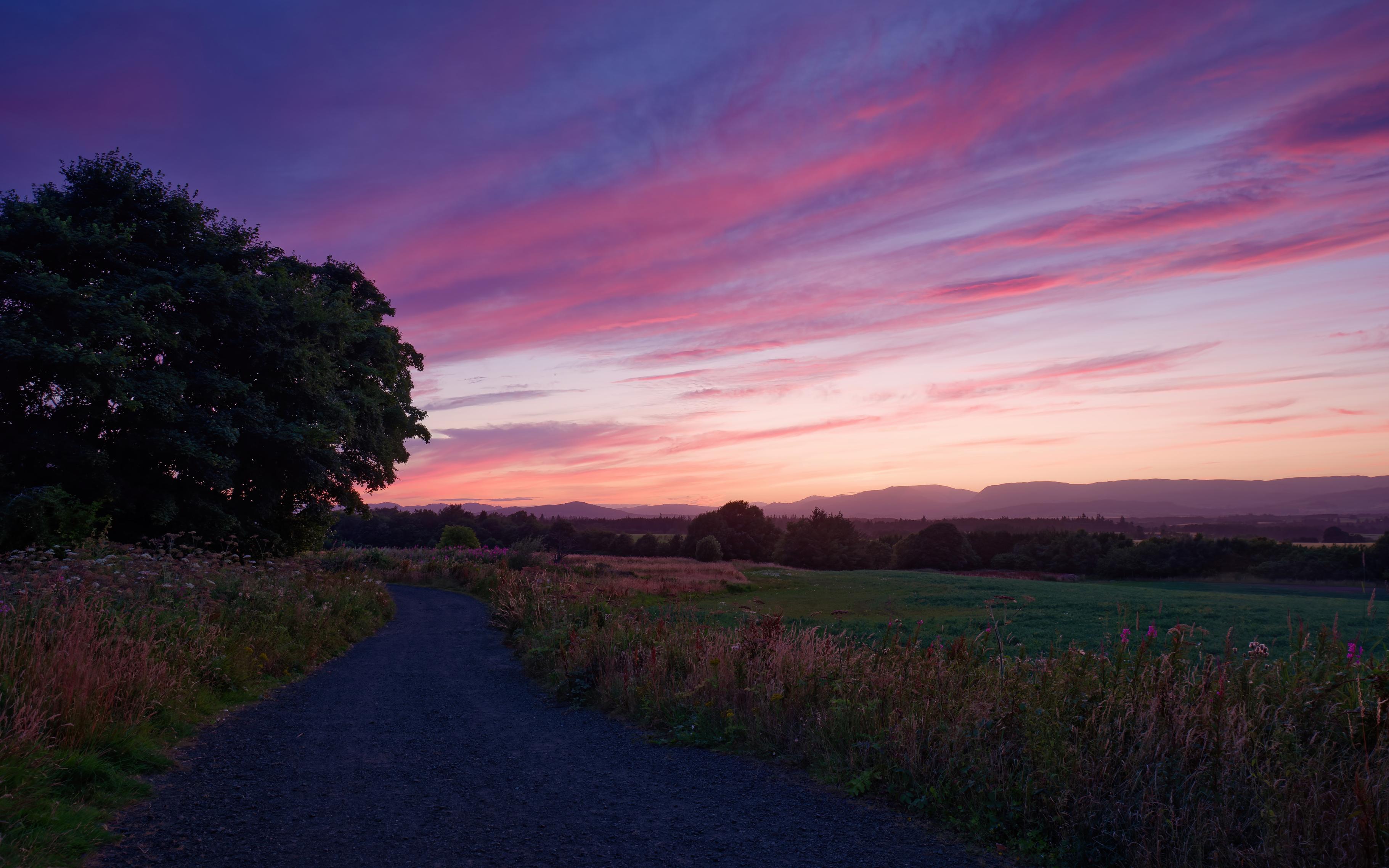 Dramatic orange-red clouds and blue sky of a beautiful sunset