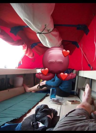 Inside the tent boat