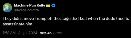 Machine Pun Kelly 🇺🇦 @KellyScaletta 

They didn't move Trump off the stage that fast when the dude tried to assassinate him.