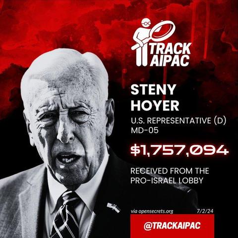 Aipac tracker for stent hoyer almost 2M in Israel lobby money received 