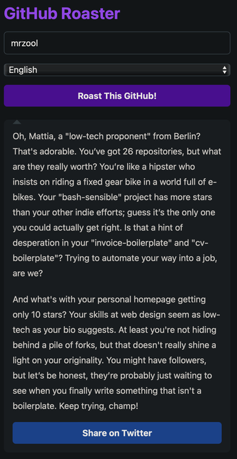 my github profile getting roasted by ai