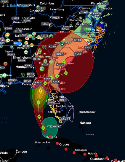 Debby’s track appears. The track envelope appears. Current wind field is offshore, just barely. Wind field at landfall appears. Watches and warnings appear. That’s the fruit salad covering Florida. 

The projected track crosses Florida into the Atlantic. The storm stalls out “South of Broad” and rains, rains, rains then goes ashore somewhere near Myrtle Beach. With lots of uncertainty. 

Under cone of rueage is the excessive rainfall forecast out to day 5. Dismal Manor is in the green TopGear “mildly damp” category. Estimated rainfall total is on another overlay not shown. 