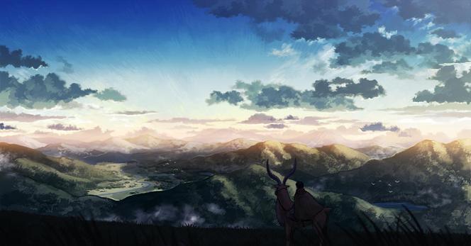 Studio ghibli fan art. Prince Ashitaka on his personal journey. Ispired by studio ghibli 