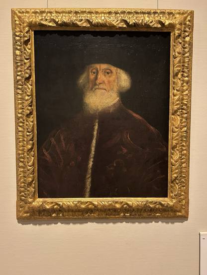 Portrait of distinguished elderly man with white hair and beard. By Tintoretto